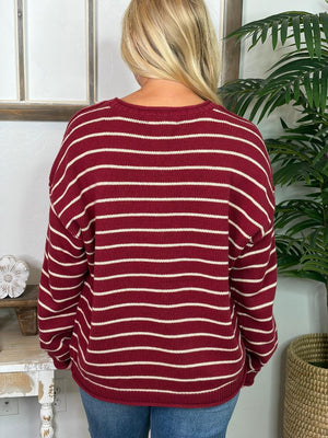Burgundy and White Striped Sweater