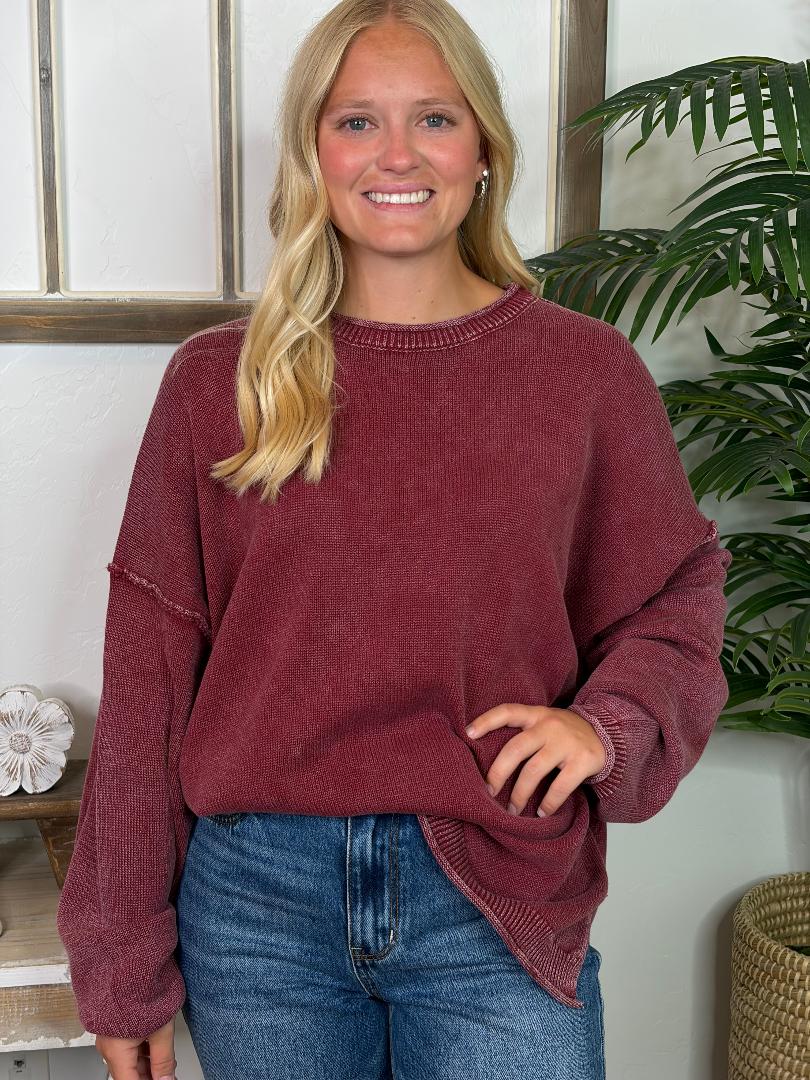 Burgundy or Charcoal Washed Oversized Sweater