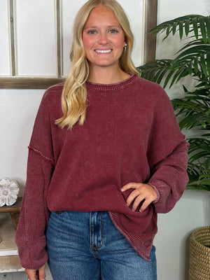 Burgundy or Charcoal Washed Oversized Sweater