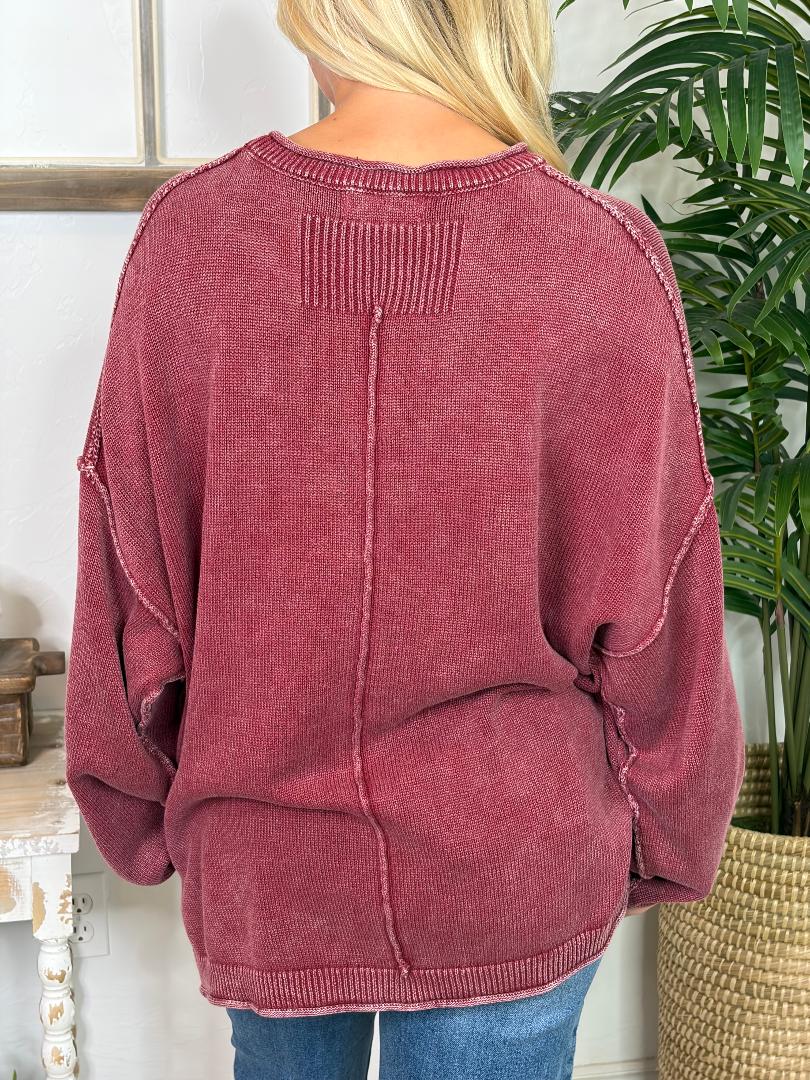 Burgundy or Charcoal Washed Oversized Sweater