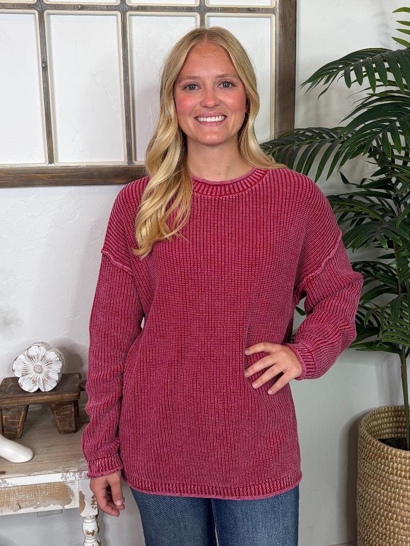 Washed Raw Edge Sweater in 4 Colors