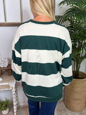 Wide Striped Pullover in Red, Mocha or Hunter Green