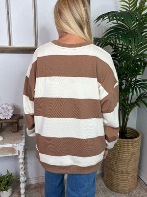 Wide Striped Pullover in Red, Mocha or Hunter Green