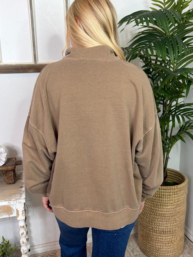 Mocha Mock Neck Half Button Pullover