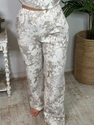 Neutral Floral Top & Wide Leg Lounge Set