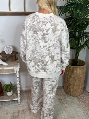 Neutral Floral Top & Wide Leg Lounge Set