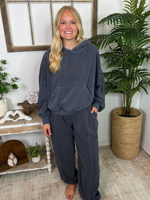 Navy Cropped Hoodie & Elastic Cuff Pants Lounge Set