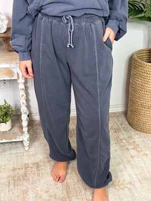 Navy Cropped Hoodie & Elastic Cuff Pants Lounge Set
