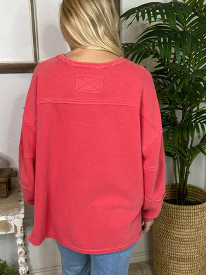 Hot Coral Exposed Seam Knit Top
