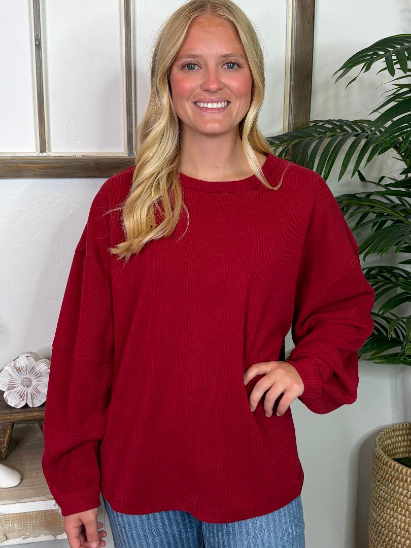 Super Soft Ribbed Boxy Top in Red, Hunter Green and Chocolate Brown