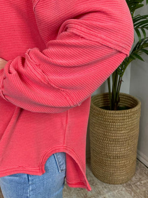 Hot Coral Exposed Seam Knit Top