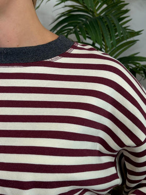Maroon Striped Sweatshirt with Gray Ringer