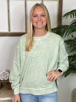 Washed Sweatshirt with Raw Hem in 3 Colors