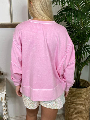 Washed Sweatshirt with Raw Hem in 3 Colors