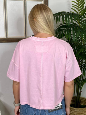 Pink Henley Cropped Tee