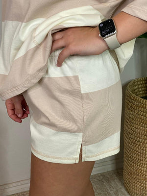 Navy OR Mauve and White Wide Striped Shorts Set