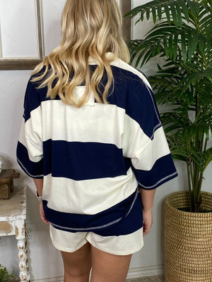 Navy OR Mauve and White Wide Striped Shorts Set