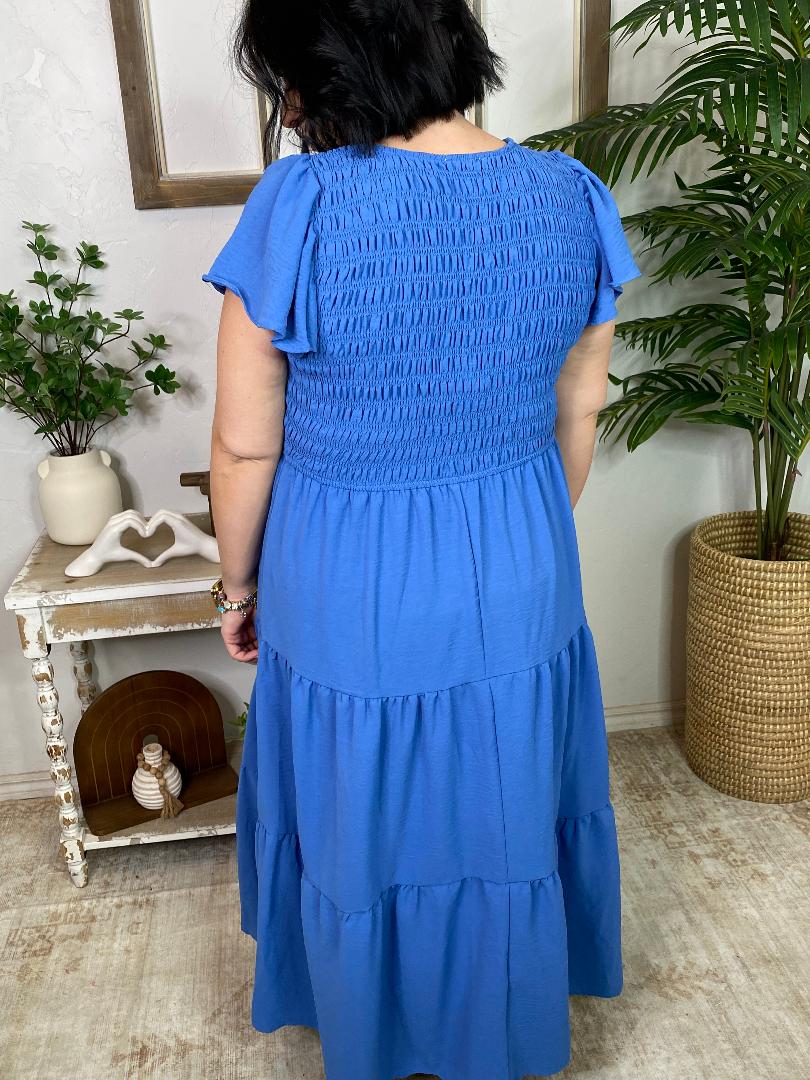 Dusty Blue Midi Dress in Curvy