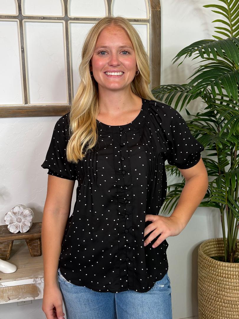 Black or Brown Polka Dot Button Down Top S-3XL