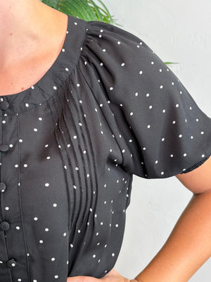 Black or Brown Polka Dot Button Down Top S-3XL