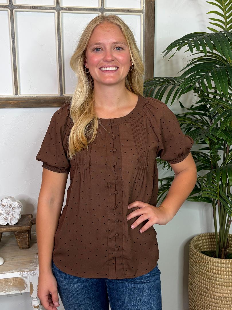 Black or Brown Polka Dot Button Down Top S-3XL
