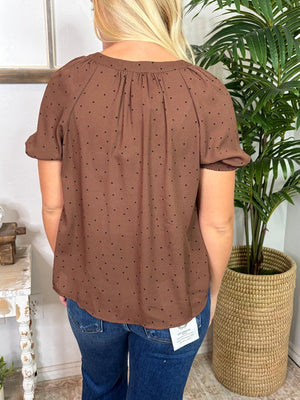 Black or Brown Polka Dot Button Down Top S-3XL