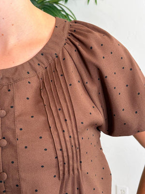 Black or Brown Polka Dot Button Down Top S-3XL