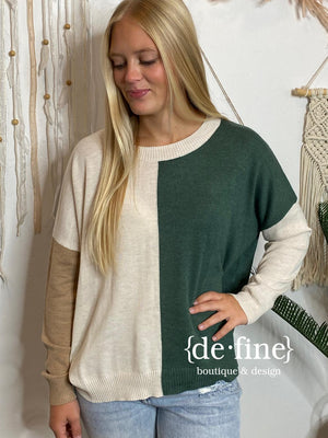 Hunter, Ivory & Tan Colorblock Lightweight Sweater