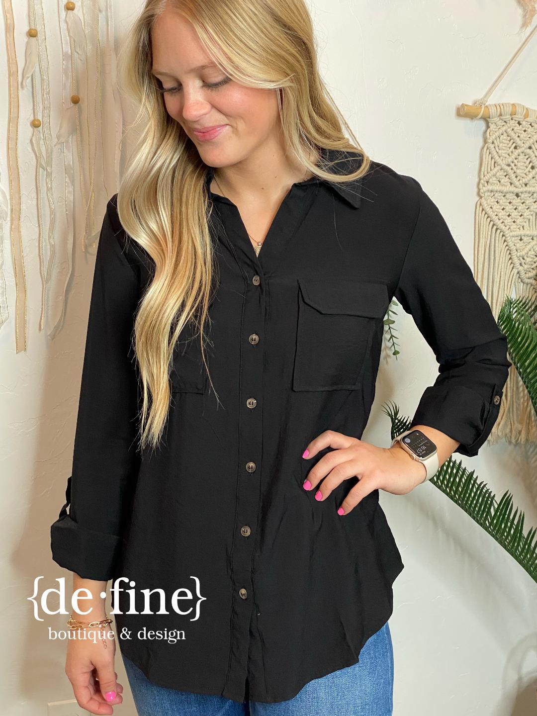 Woven Button Up Top in Black or White