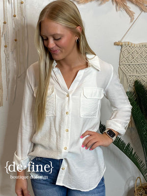 Woven Button Up Top in Black or White