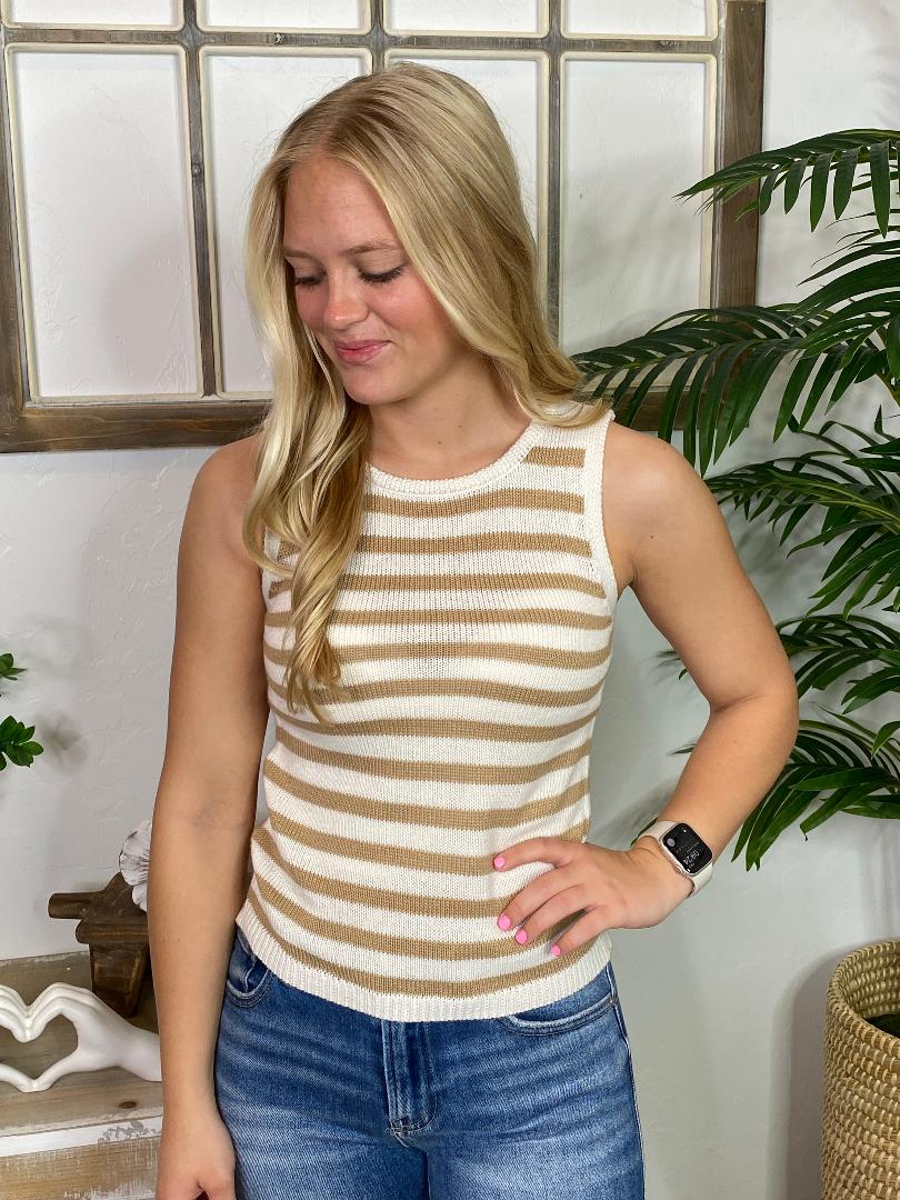 Red or Khaki Striped Tank Sweater