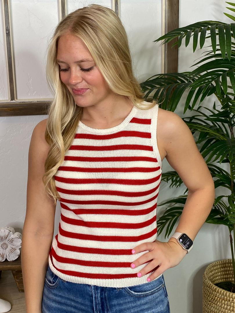 Red or Khaki Striped Tank Sweater