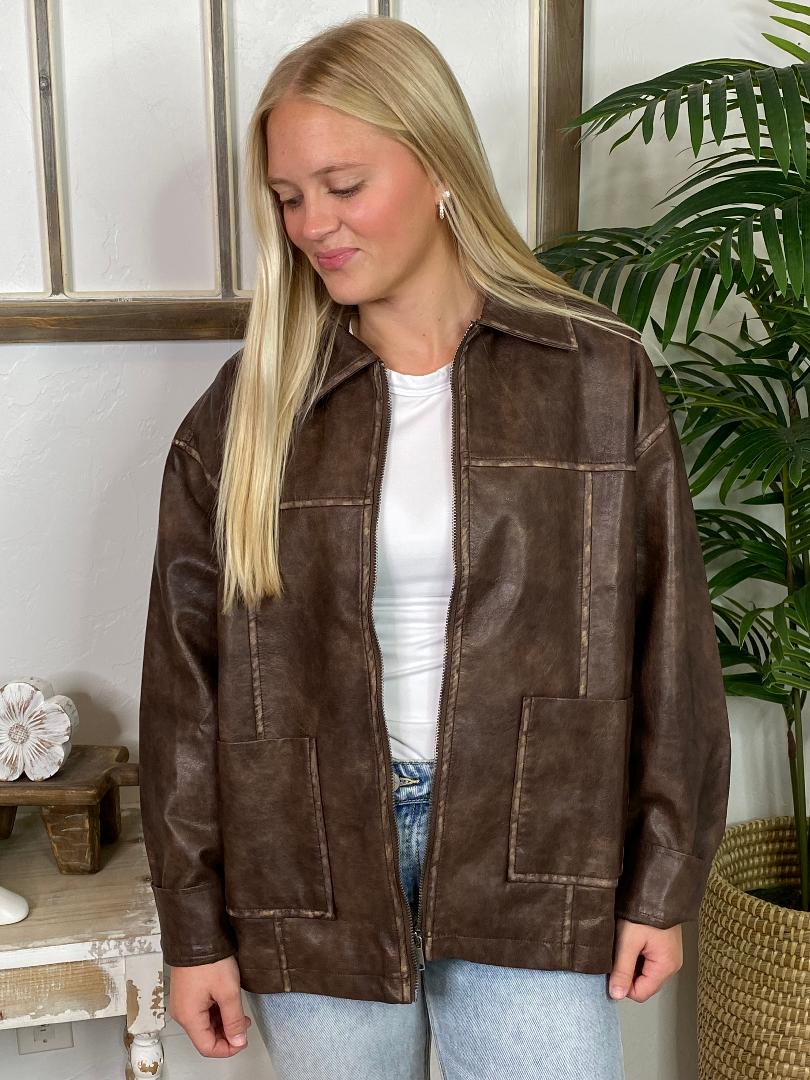 Brown Faux Leather Jacket