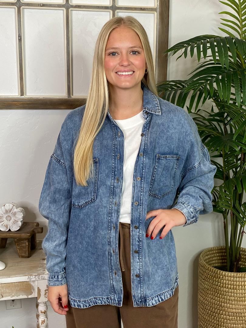 Washed Chambray Button Down Long Sleeve Shirt