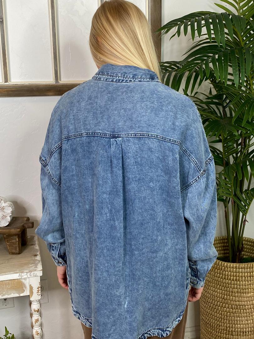 Washed Chambray Button Down Long Sleeve Shirt