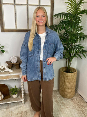 Washed Chambray Button Down Long Sleeve Shirt