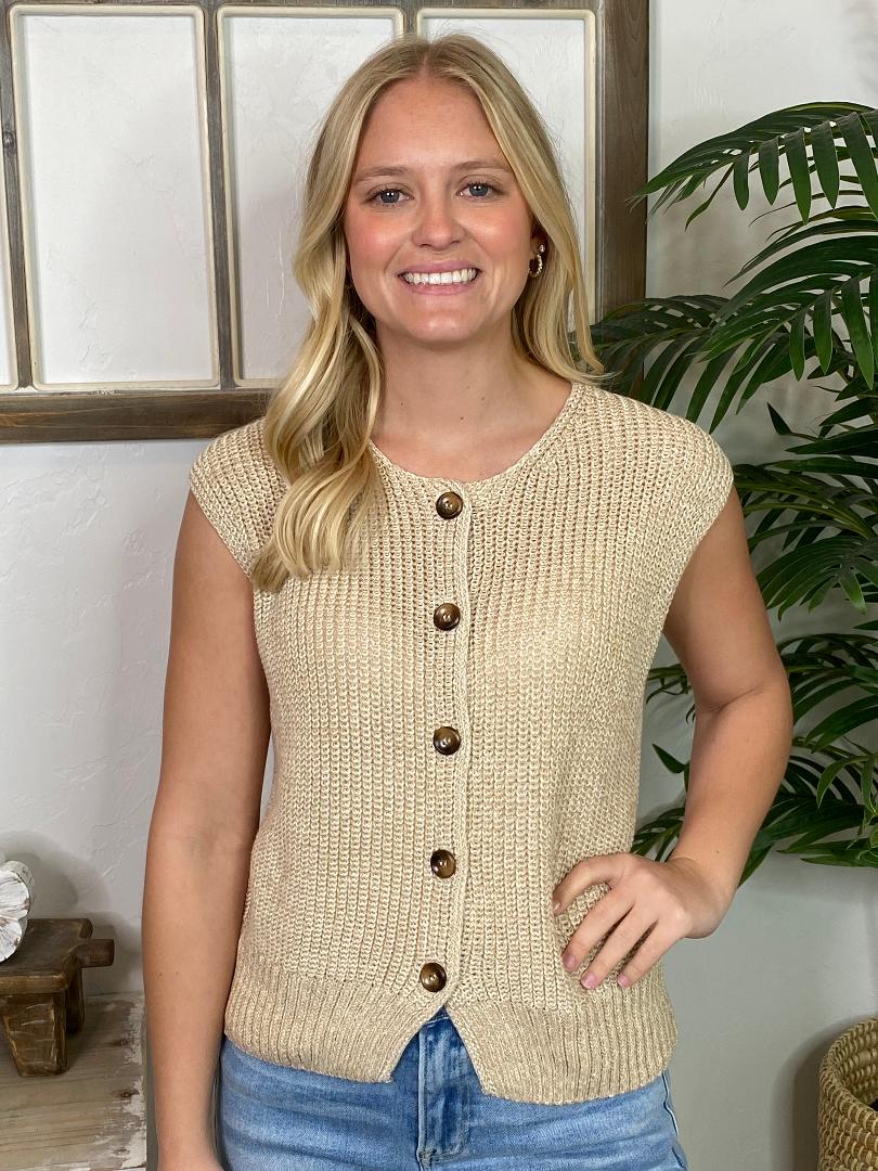 Khaki Marled Button down Sleeveless Sweater Vest