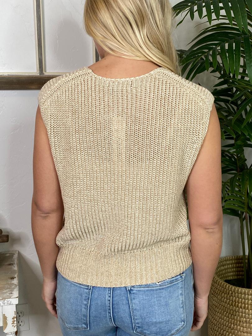 Khaki Marled Button down Sleeveless Sweater Vest
