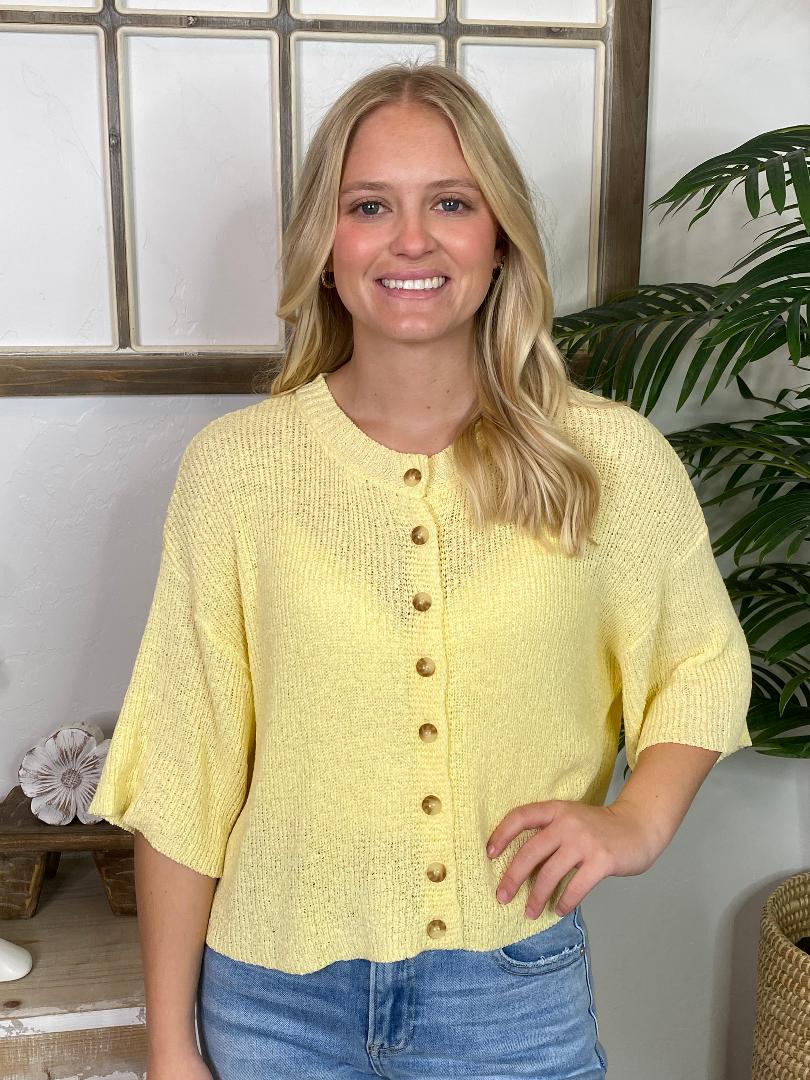 Butter Yellow Button Up Sweater