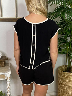 Black with Cream Trim Shorts Set