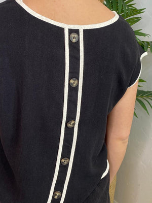 Black with Cream Trim Shorts Set