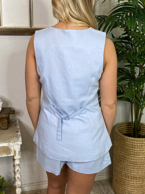 Vest and Shorts Set in Butter Yellow or Light Blue