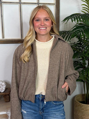 Tweed Mocha Zip Up Short Jacket