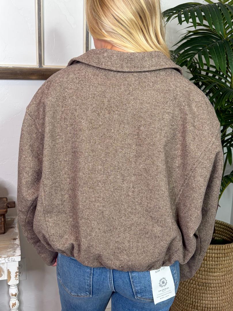 Tweed Mocha Zip Up Short Jacket