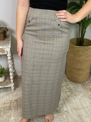 Light Taupe Plaid Blazer and Pencil Skirt Set