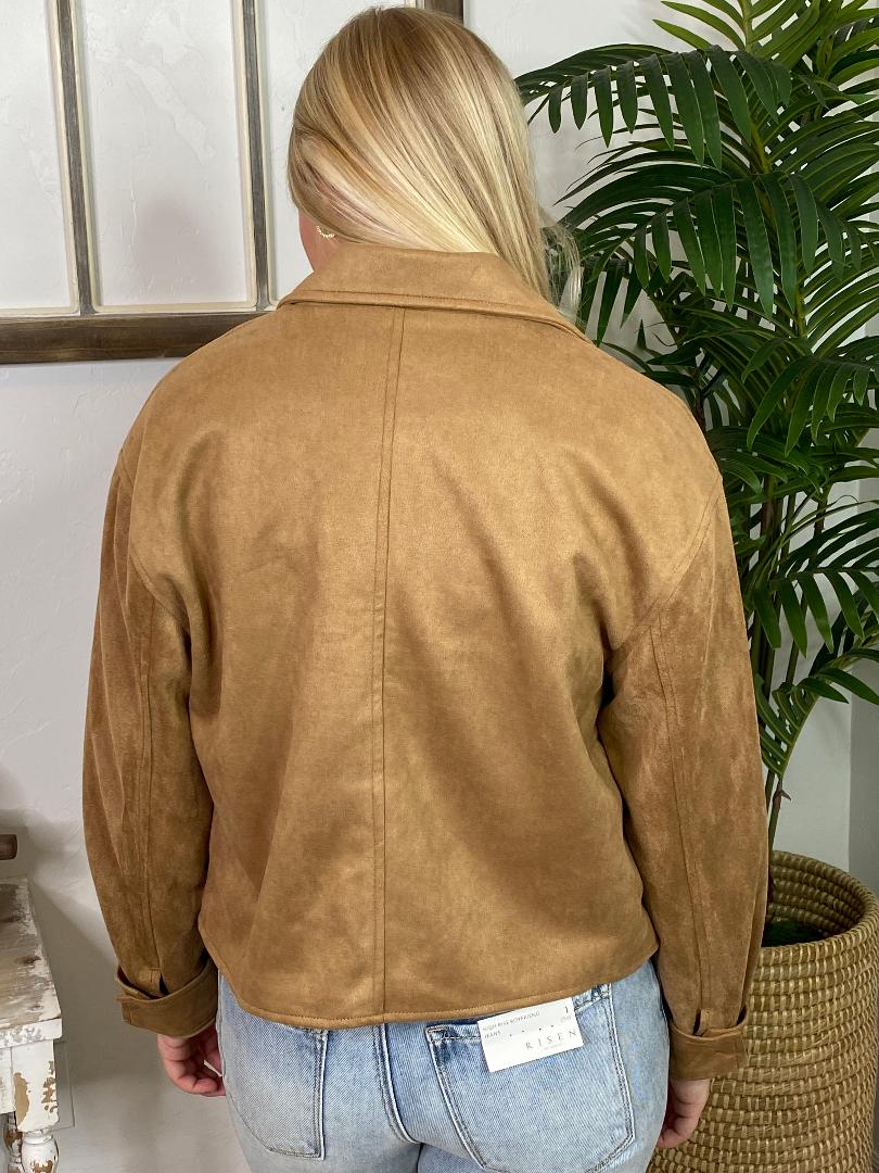 Camel Suede Button Down Cropped Jacket