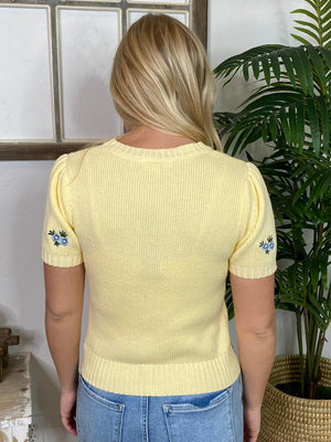 Fitted Embroidered Sweater in Butter or Ivory