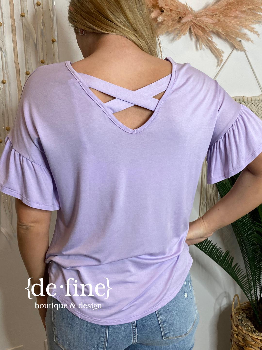 Criss Cross Back Ruffle Sleeve Tee in 3 Colors