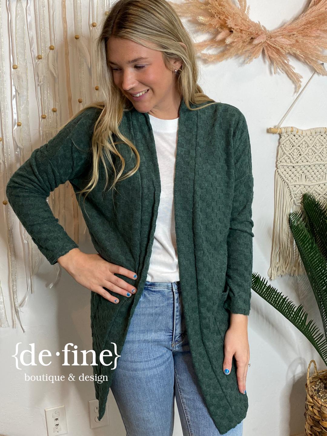 Super Soft Check Pattern Lightweight Cardigan in Hunter Green or Charcoal