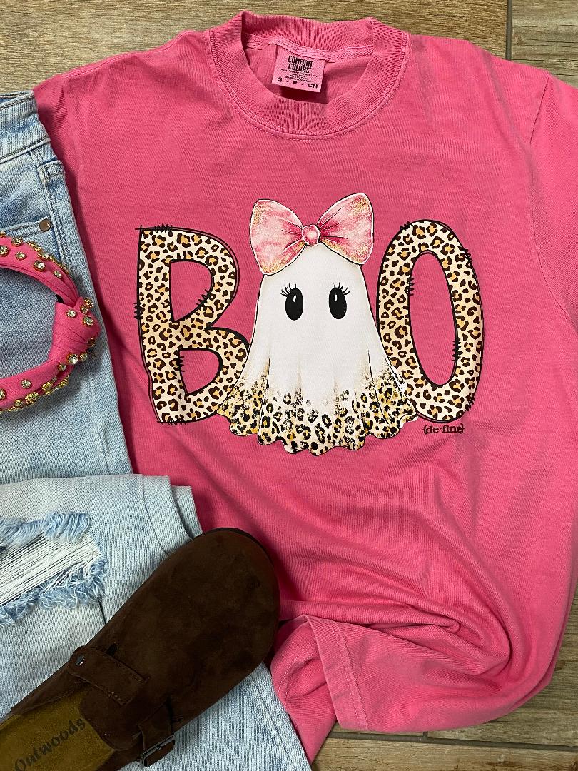 BOO Leopard Ghost with Bow Graphic Tee